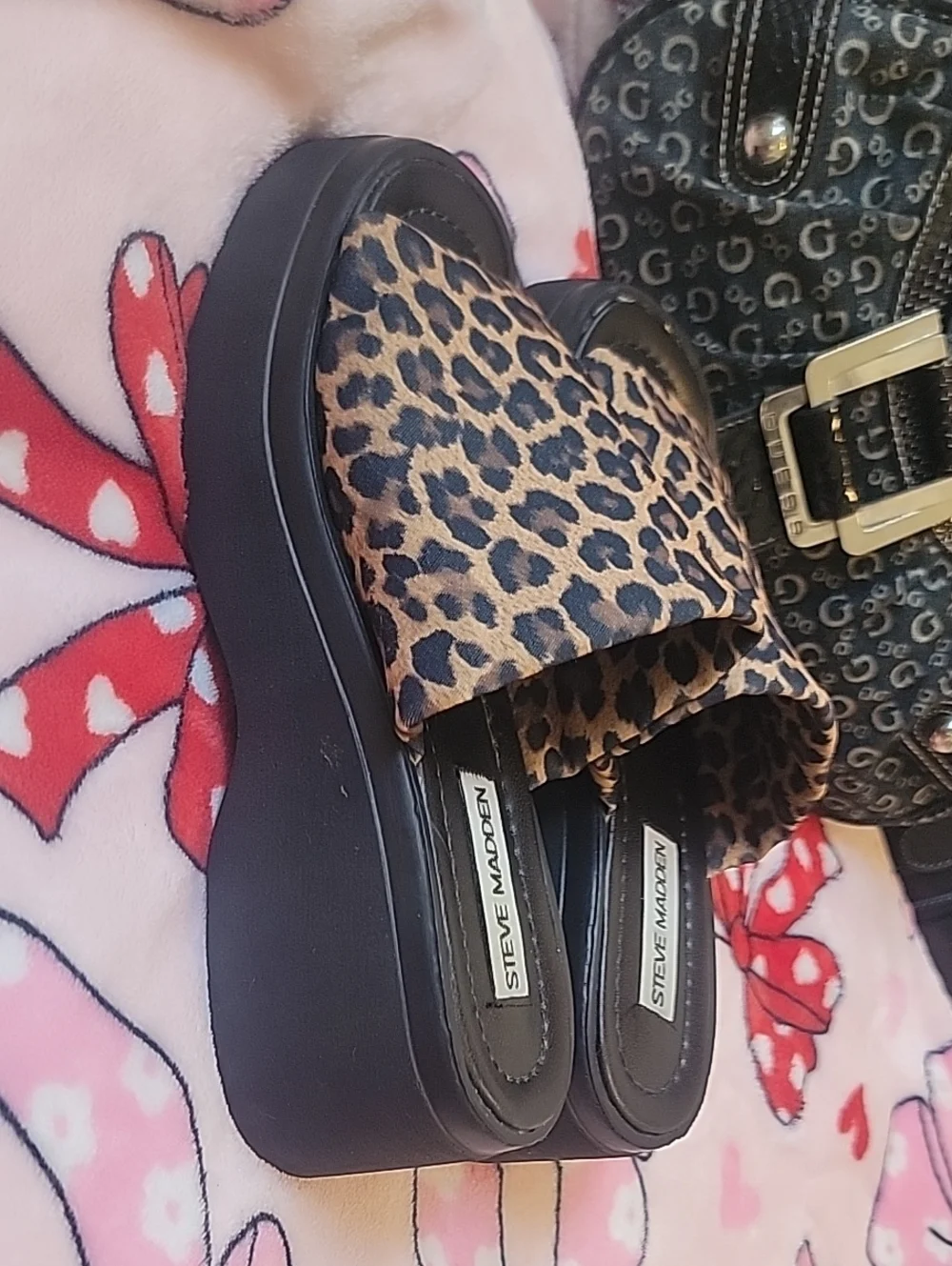 Y2k VTG Early 2000s Steve Madden Leopard Platform Slides Slip On Size 6